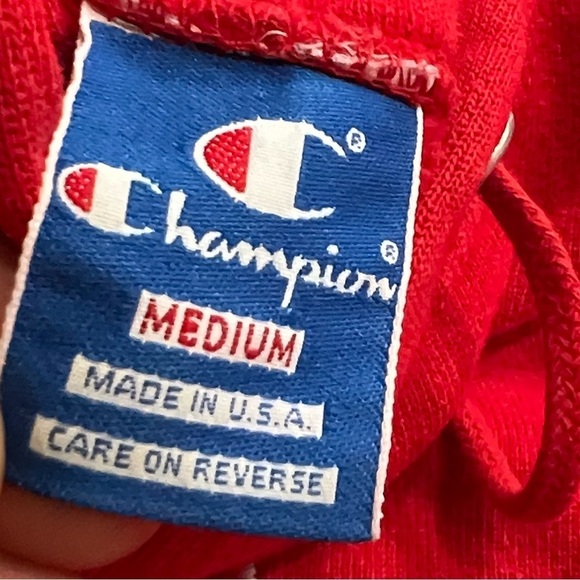 Vintage 1980s Champion Logo Stitched Red Pullover Hoodie Jumper Sweatshirt - Picture 5 of 5